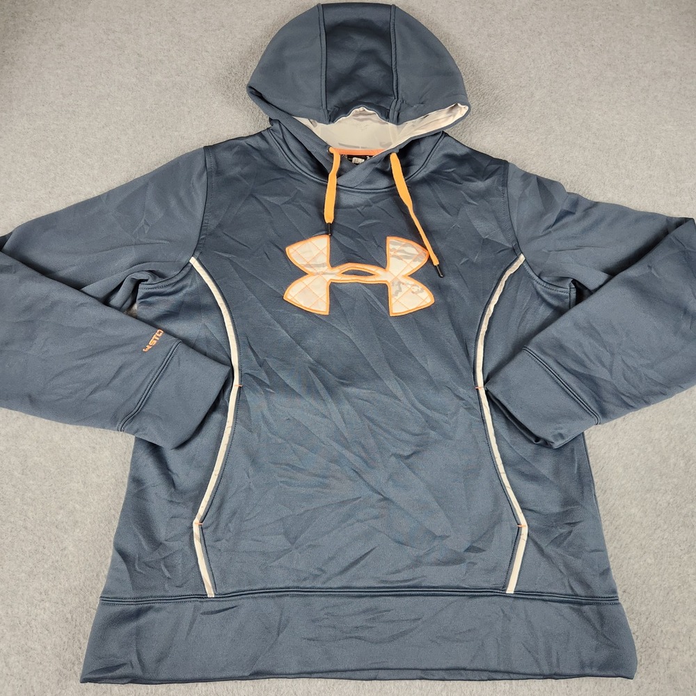 Under Armour Hoodie Womens Large Gray Camo Logo Fleece Lined Athletic Pullover